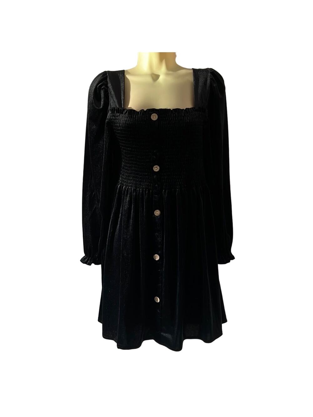 Sangtree Black Stretch Velvet Mini Dress Woman's Size Small Babydoll